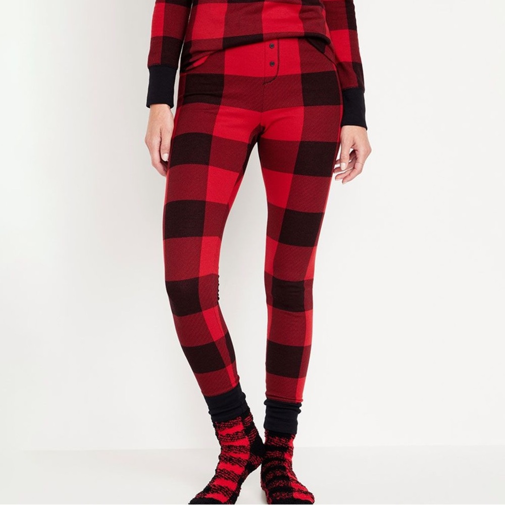 NEW Old Navy women’s XL thermal pajama pants sleep bottoms black red plaid pjs
